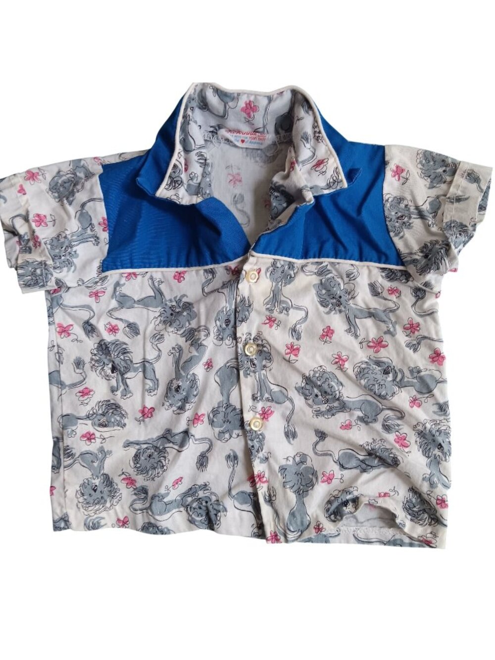 True Vintage 1950's 6m Baby Shirt Rockabilly Atomic Boys Wee Winnie Lion Print